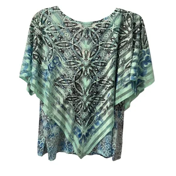 One World blouse Sz 2X Blue & Green Printed Top with overlay part blouse. NWT - Picture 11 of 11